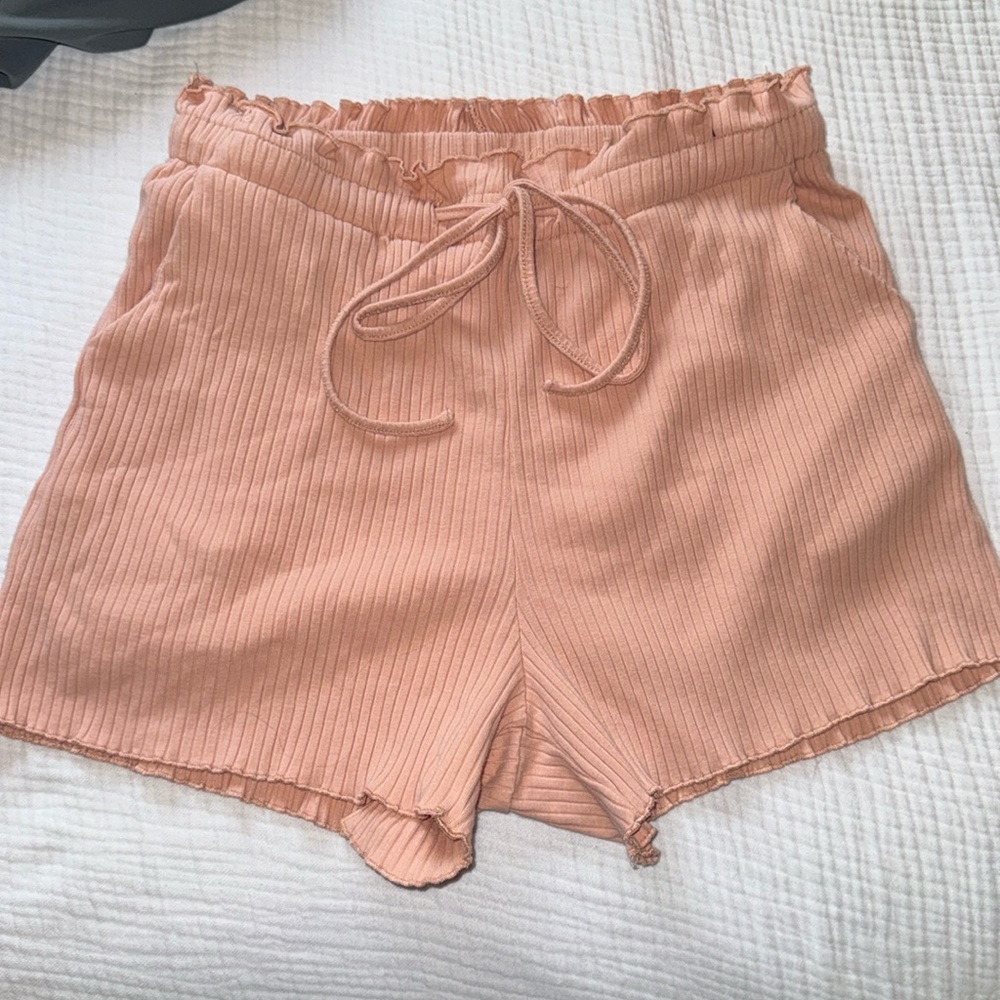 LUSH Pink Ribbed Drawstring Shorts